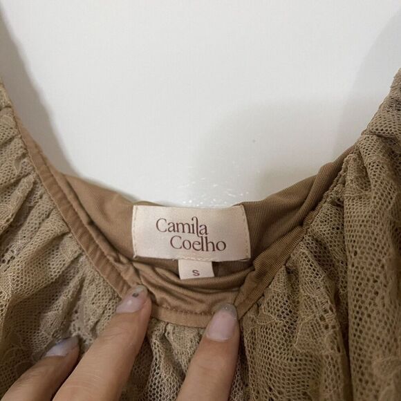 REVOLVE Camila Coelho Paloma lace tan nude off shoulder bodysuit size small - Picture 5 of 8